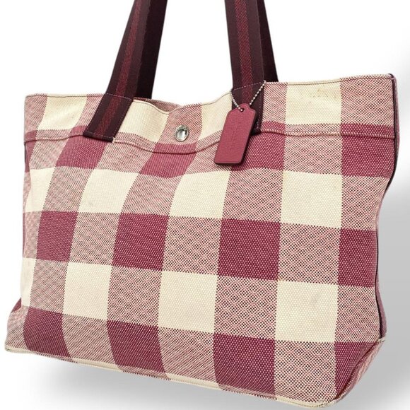 Coach Pink and Cream Checkered Tote - Picture 14 of 14